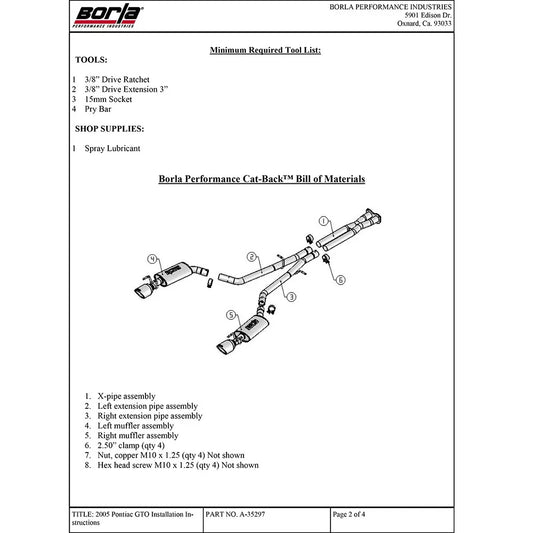 Borla 05-06 Pontiac GTO Coupe 2dr 6.0L 8cyl AT/MT 4spd/6spd RWD SS Catback Exhaust w/ inXin Pipe