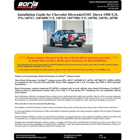 Borla 2019 Chevy Silverado 1500 5.3L V8 CC SB 147.4in WB Touring Cat-Back w/ Quad BC Round Tips