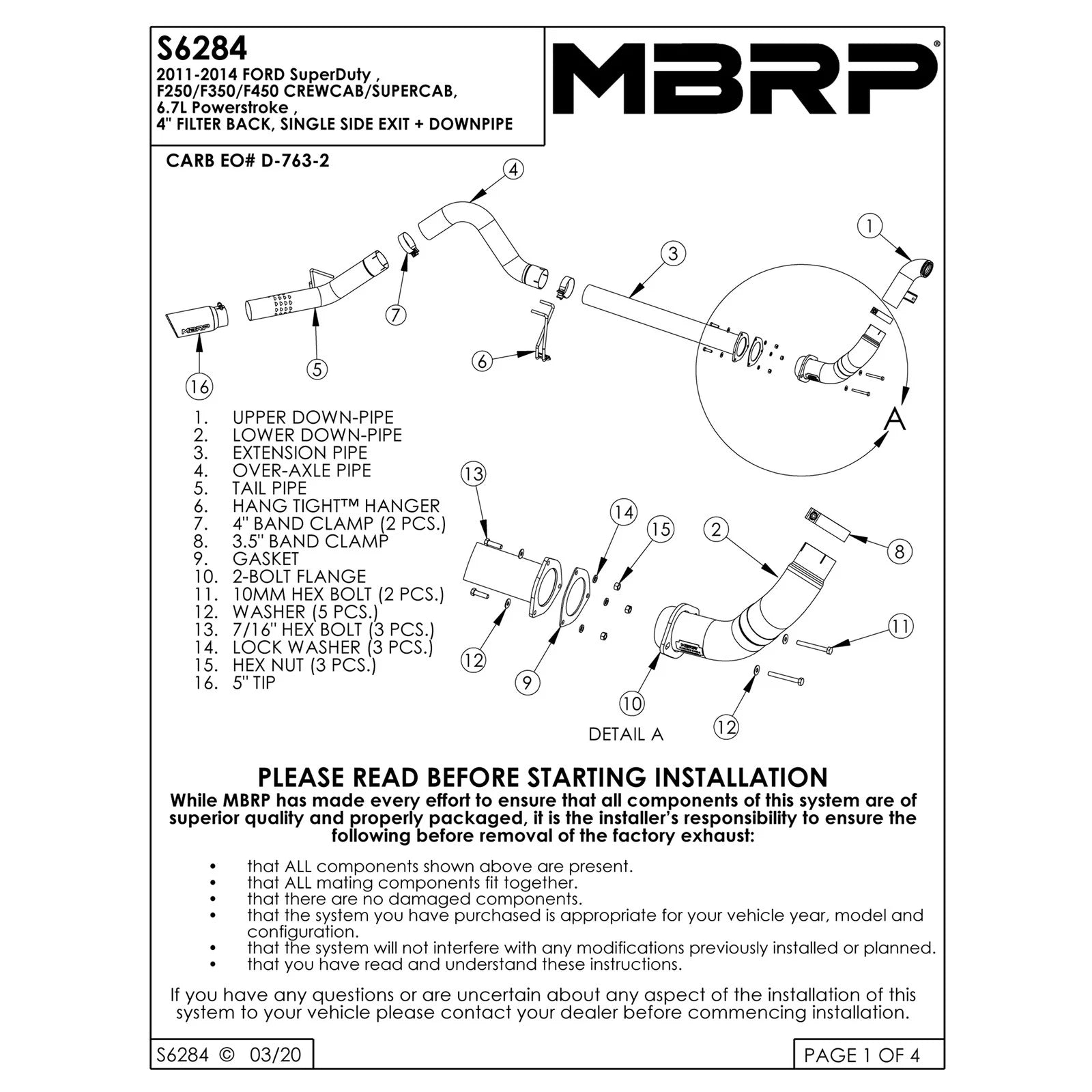 MBRP 11-14 Ford 6.7L F-250/350/450 4in Filter Back Single Side Exit Alum and Down Pipe Exhaust