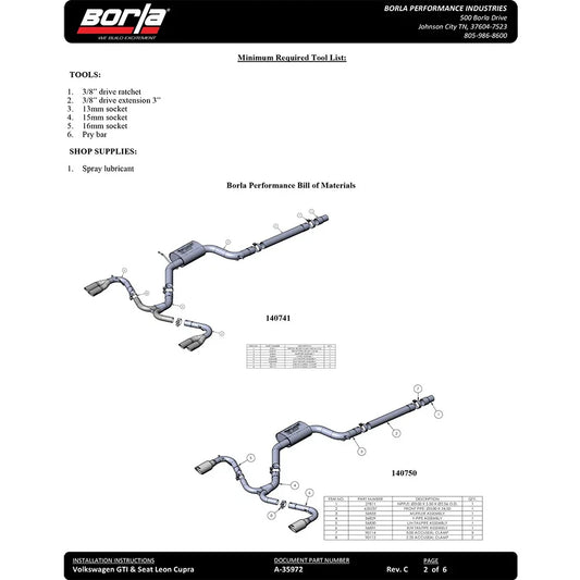 Borla 15-17 Volkswagen GTI (MK7) 2.0T AT/MT SS S-Type Catback Exhaust w/Black Chrome Tips