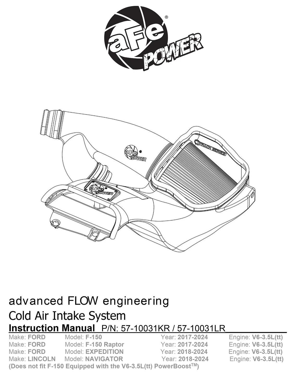 aFe 17-24 Ford F-150 Track Series Red Kevlar Carbon Fiber C/A Intake System w/Black Pro 5R Filter
