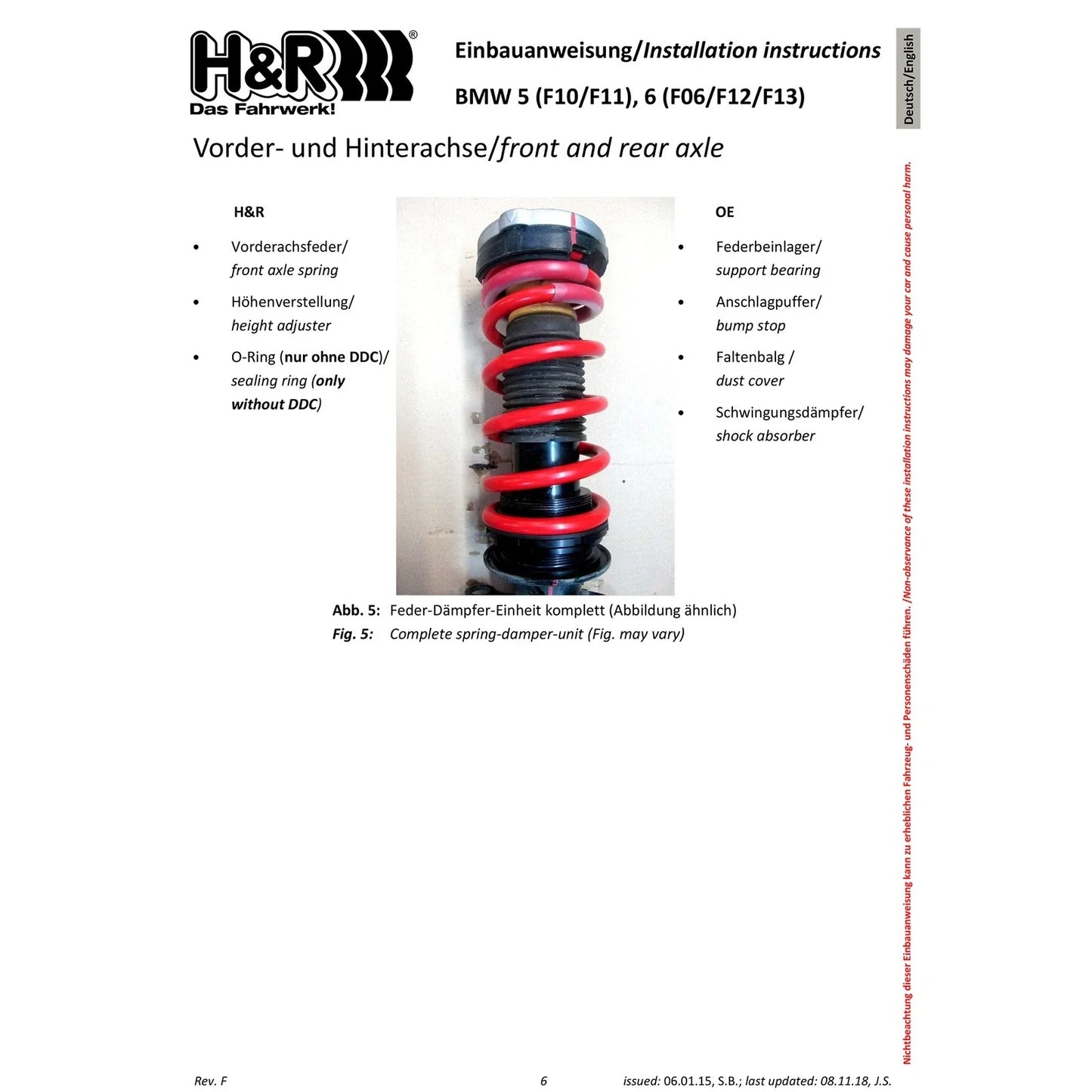 H&R 12-19 BMW 650i Coupe F13 VTF Adjustable Lowering Springs (Incl. Adaptive Drive)