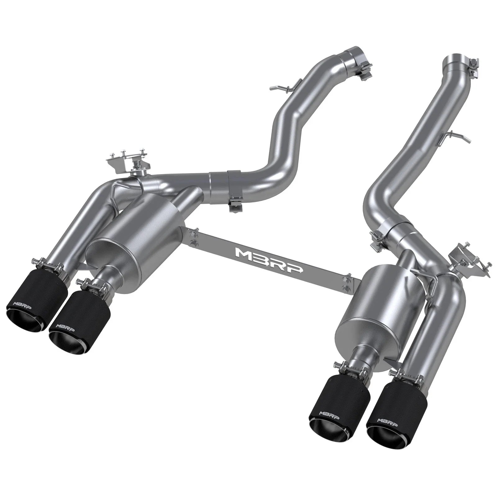 MBRP 18-22 BMW M2 Competition 3.0L T304 SS 3in Resonator-Back Exhaust Quad Rear w/ Carbon Fiber Tips