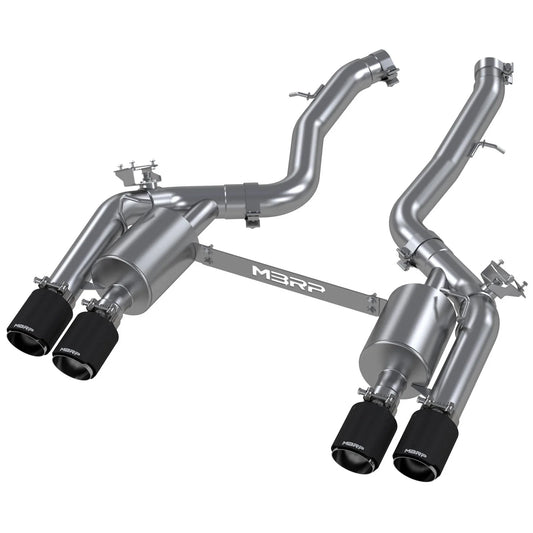 MBRP 18-22 BMW M2 Competition 3.0L T304 SS 3in Resonator-Back Exhaust Quad Rear w/ Carbon Fiber Tips
