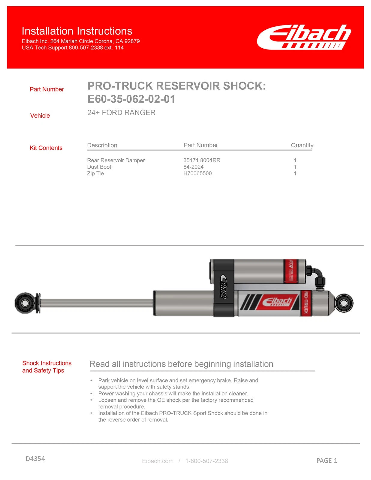 Eibach 24-25 Ford Ranger 2.3L EcoBoost 2WD Pro-Truck Lift Kit - Stage 2R