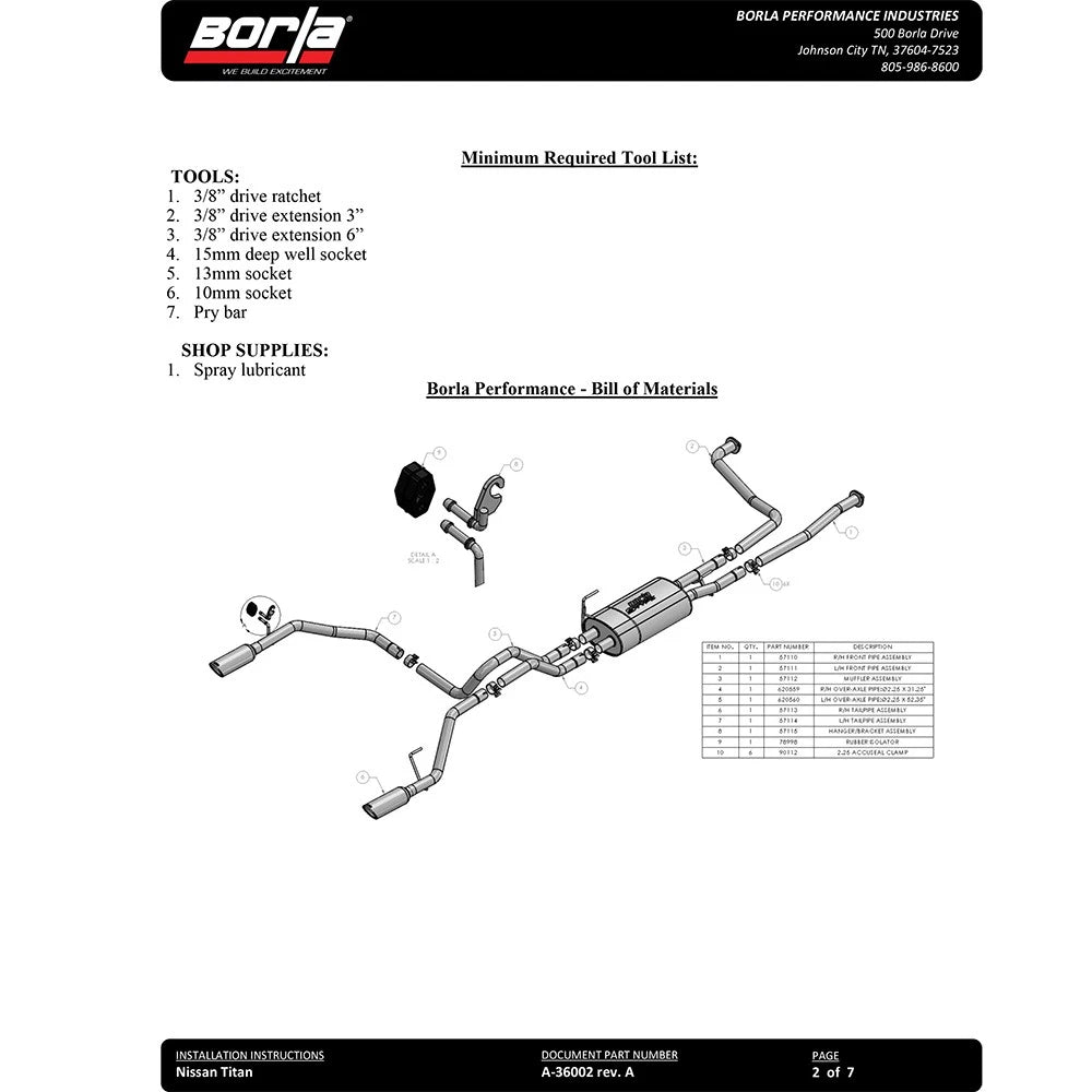 Borla 16-19 Nissan Titan 5.6L V8 2WD/4WD S-Type Catback Exhaust
