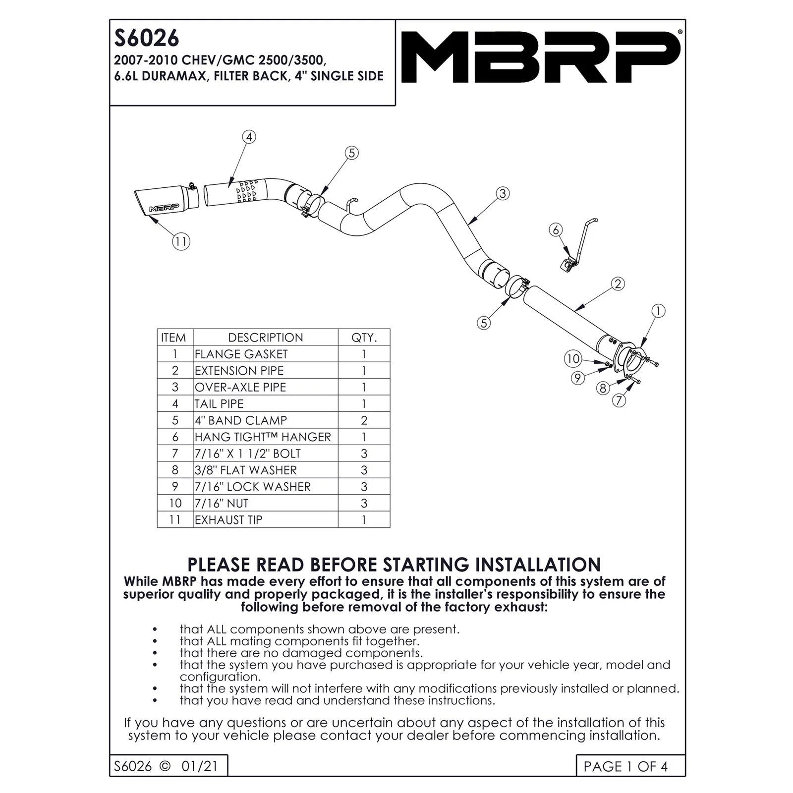MBRP 2007-2009 Chev/GMC 2500/3500 Duramax All LMM Filter Back Single Side