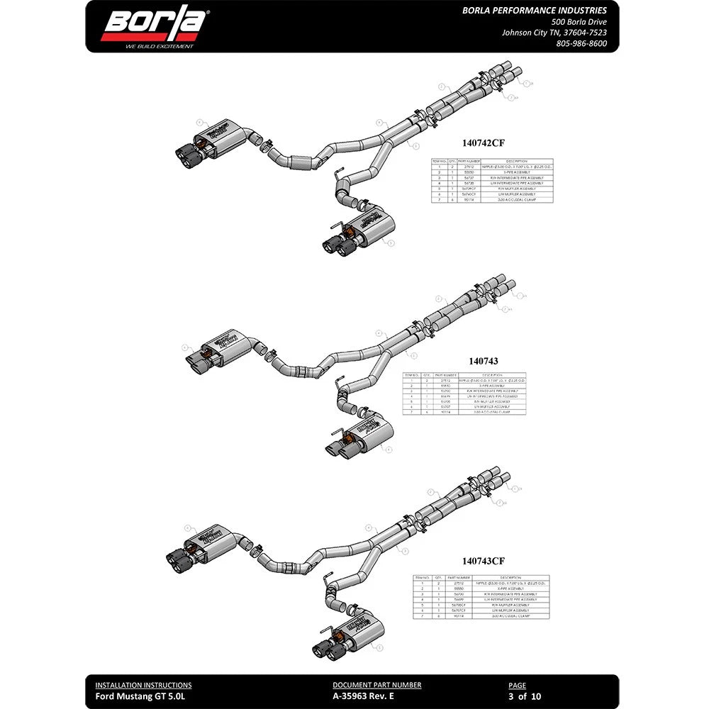 Borla 2018 Ford Mustang GT (A/T / M/T) 3in ATAK Catback Exhaust w/o Valves w/ Black Chrome Tips