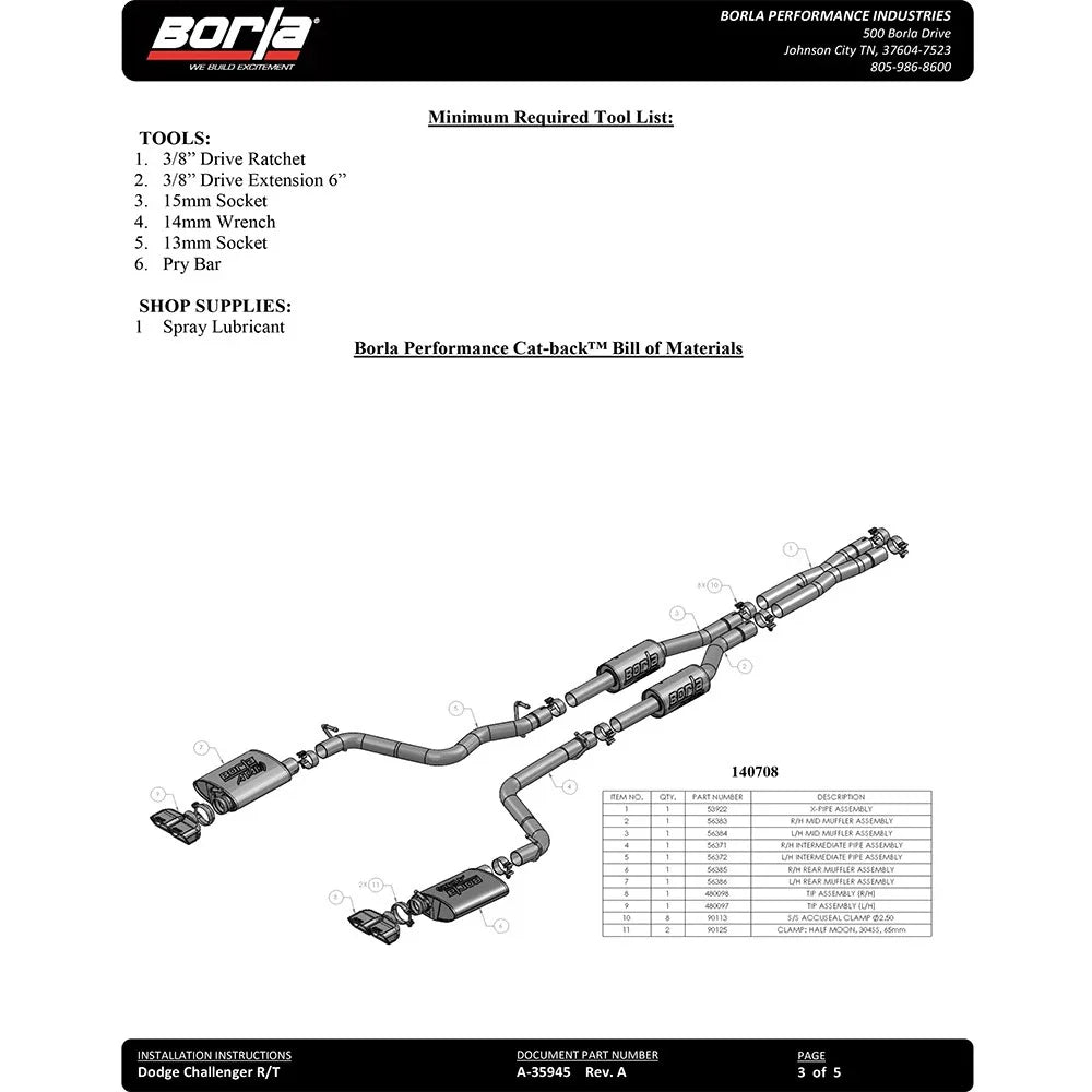 Borla 09-14 Dodge Challenger R/T 5.7L RWD 2Dr. Dual Rctgl. Angle S-Type CB Exhaust - Rear Split Exit