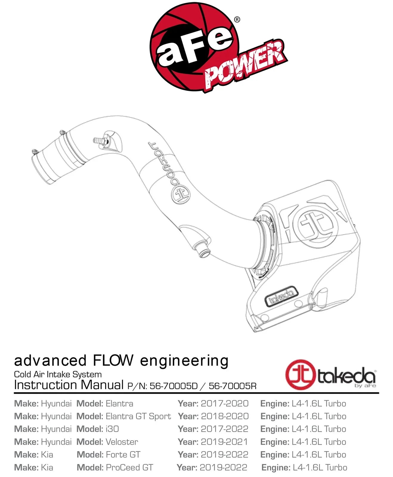 aFe Takeda Momentum Cold Air Intake System w/ Pro DRY S Media Hyundai Elantra Sport 17-20 L4-1.6T