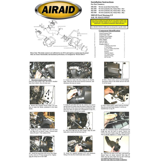 Airaid 05-09 Ford Mustang 4.6L Race Only (No MVT) MXP Intake System w/ Tube (Oiled / Red Media)