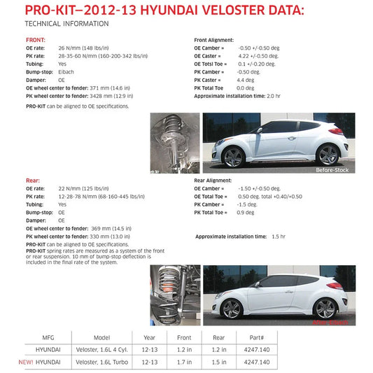 Eibach Pro-Kit for 12 Hyundai Veloster 1.6L 4cyl