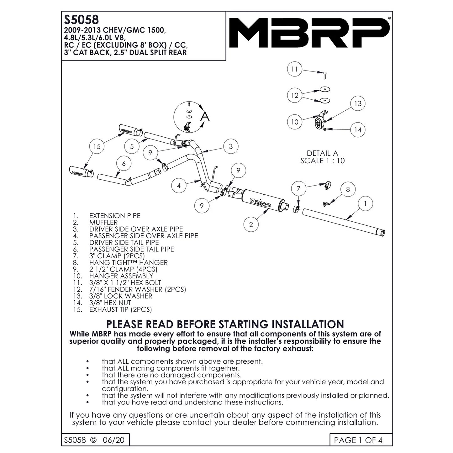MBRP 2009 Chev/GMC 1500 4.8/5.3L EC/CC (excluding 8 bed) Cat Back Dual Split Rear