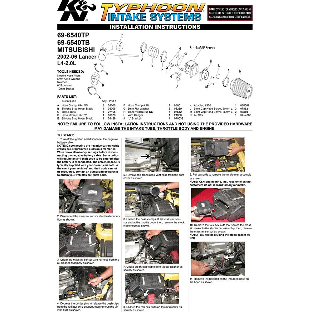 K&N 02-06 Lancer ONLY Blue Typhoon Short Ram Intake