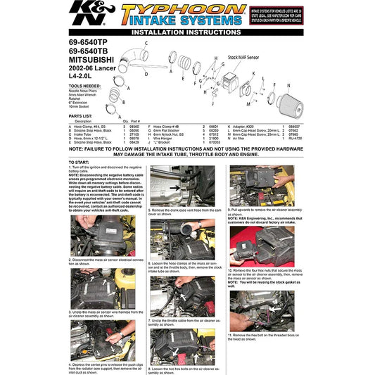 K&N 02-06 Lancer ONLY Blue Typhoon Short Ram Intake