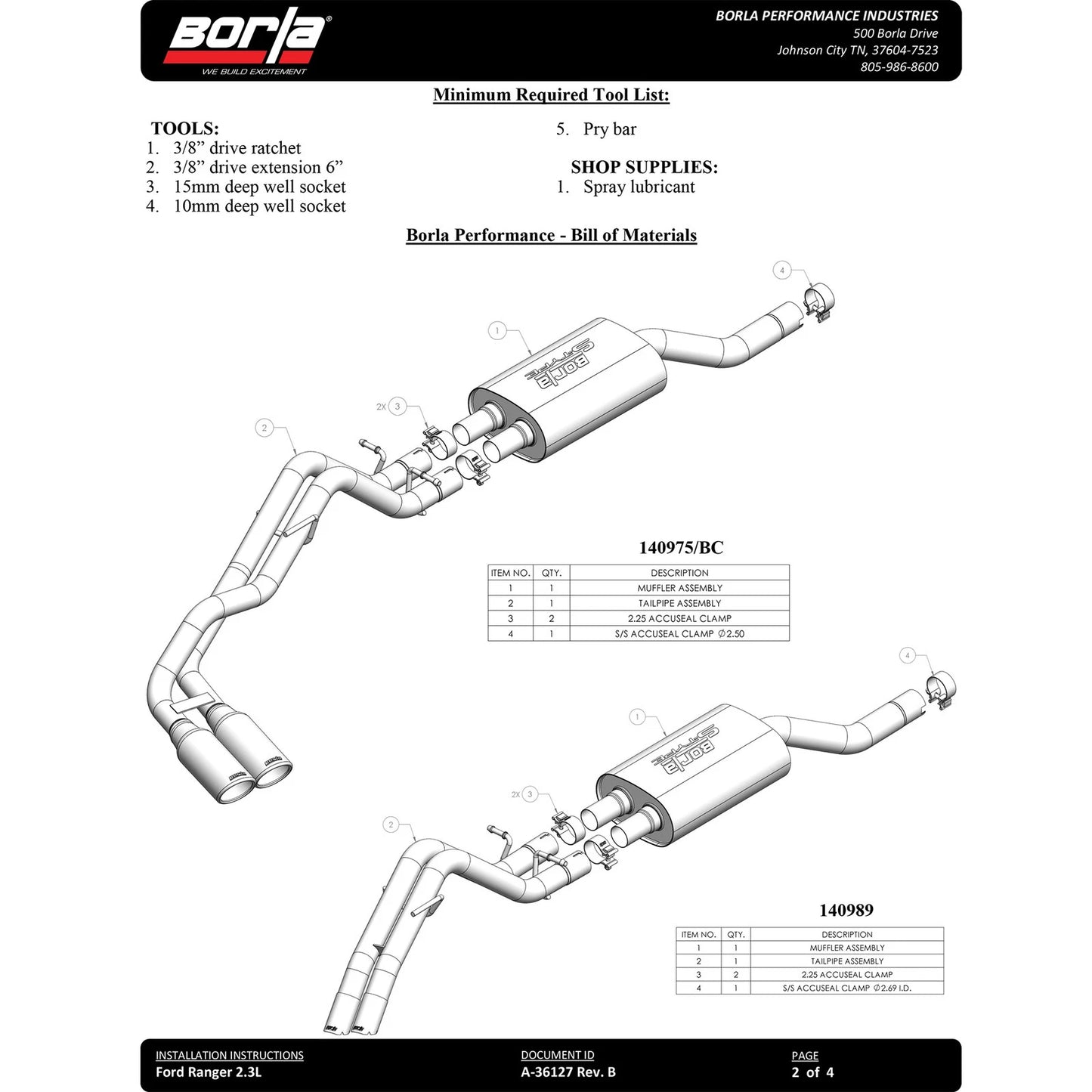 Borla 2024+ Ford Ranger XLT S Type Catback System - Black Chrome