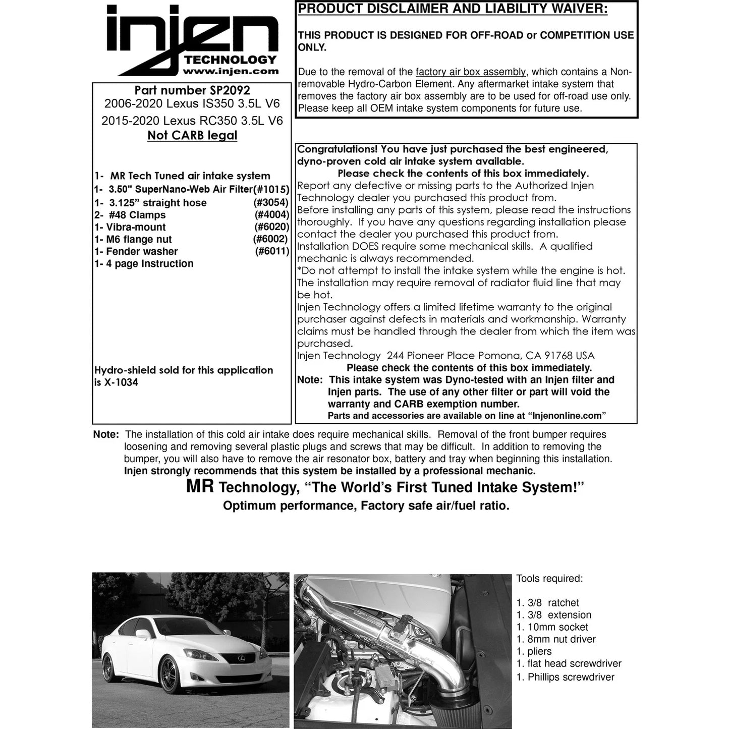 Injen 06-20 Lexus IS350 3.5L V6 Polished Short Ram Intake