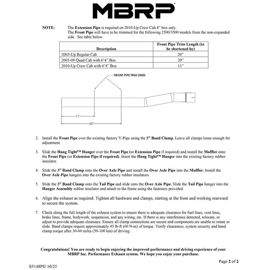 MBRP 03-13 Ram Hemi 2500/3500 5.7L Alum 3in Cat Back Single Side Exit