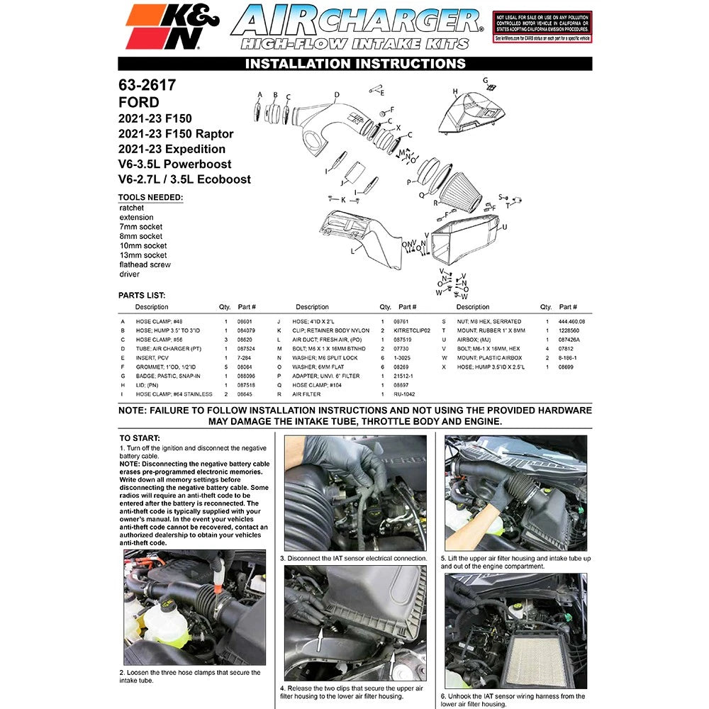 K&N 2021+ Ford F150 V6-3.5L/2.7L F/I AirCharger Performance Intake
