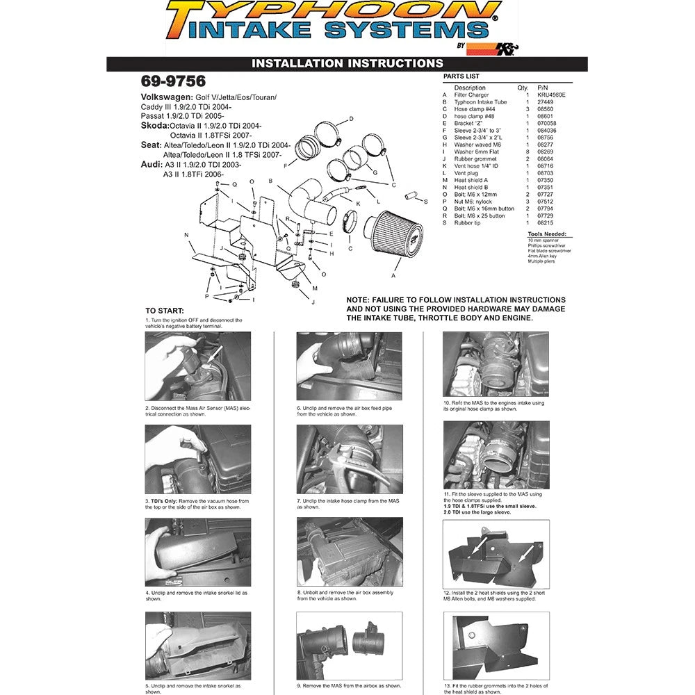 K&N VW Golf V L4-2.0L Typhoon Performance Intake