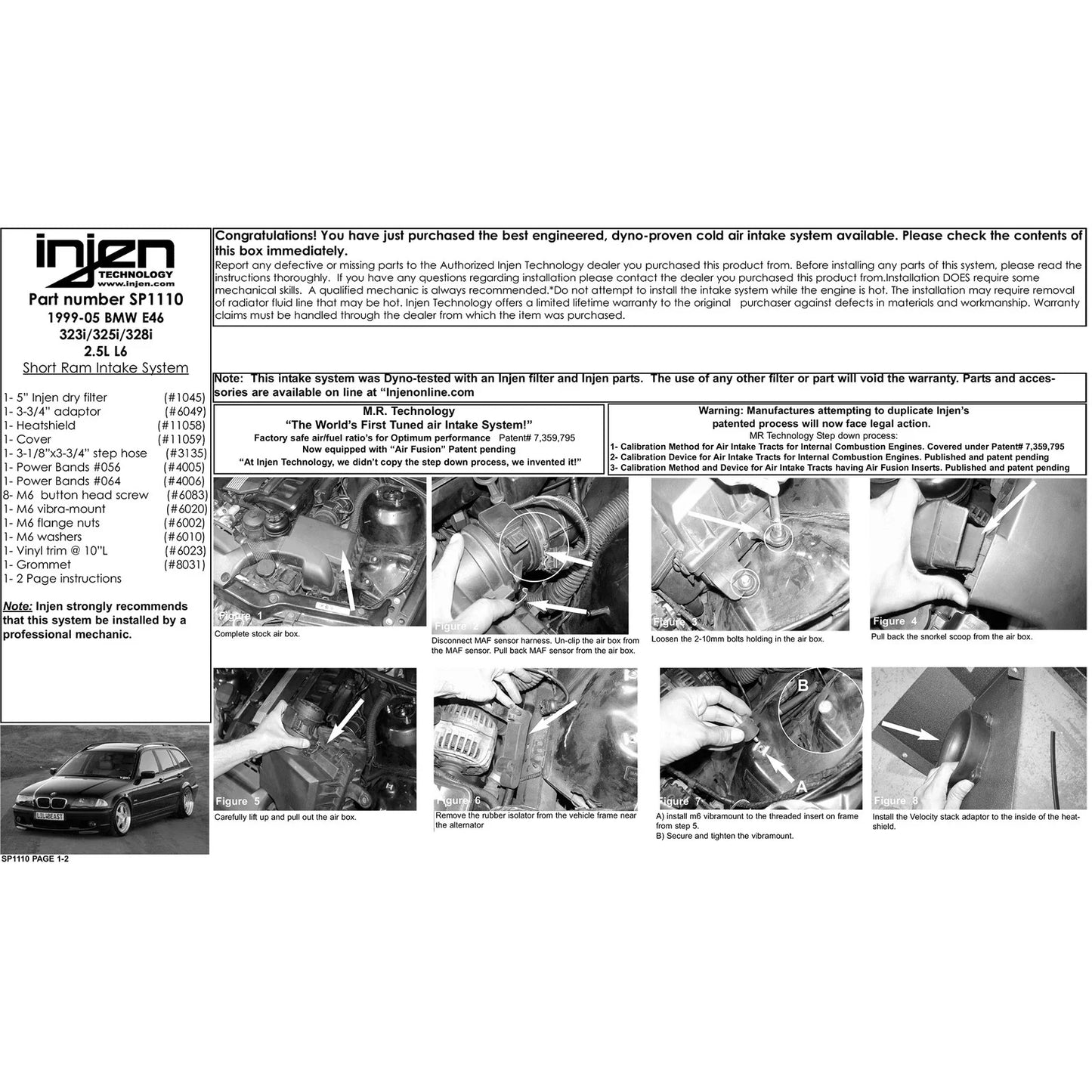 Injen 99-00 BMW 323i E46 2.5L/99-00 328 E46 2.8L/01-05 325 E46 2.5L Wrkl Blk Short Ram Intake w/MR