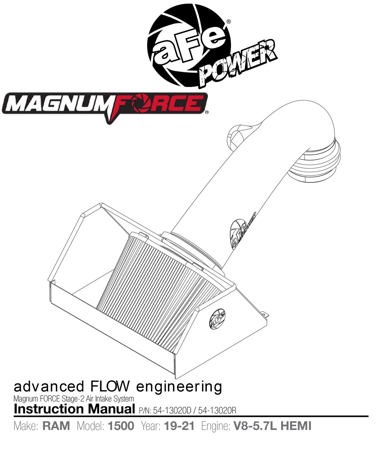 aFe Magnum FORCE Stage-2 Pro 5R Cold Air Intake System 2019 RAM 1500 (Non Classic) V8-5.7L HEMI