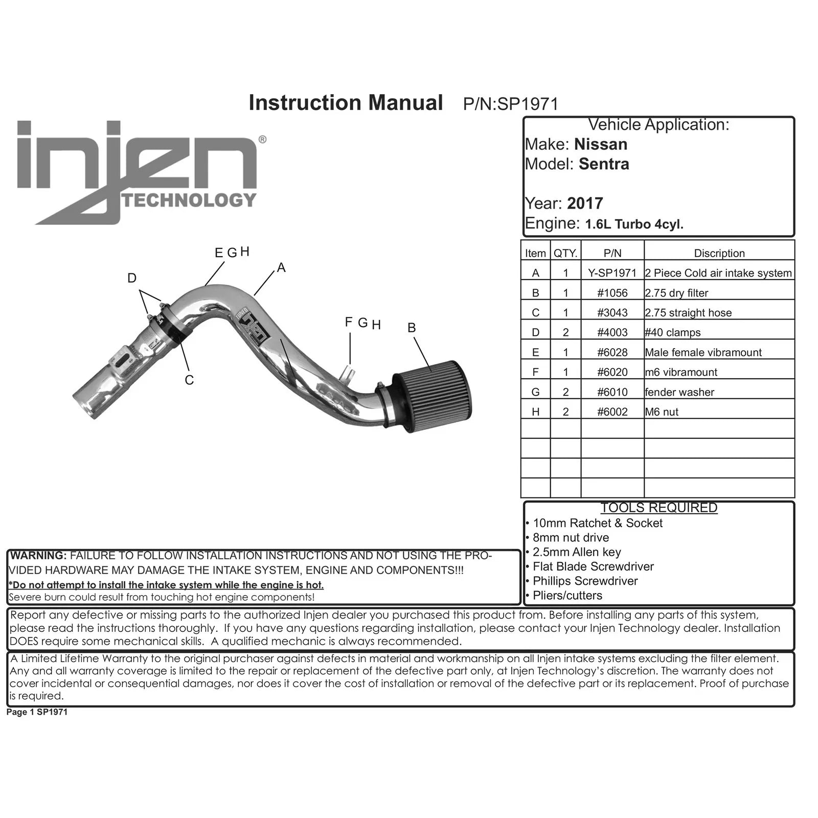 Injen 17-19 Nissan Sentra 1.6L 4cyl Turbo Polished Cold Air Intake