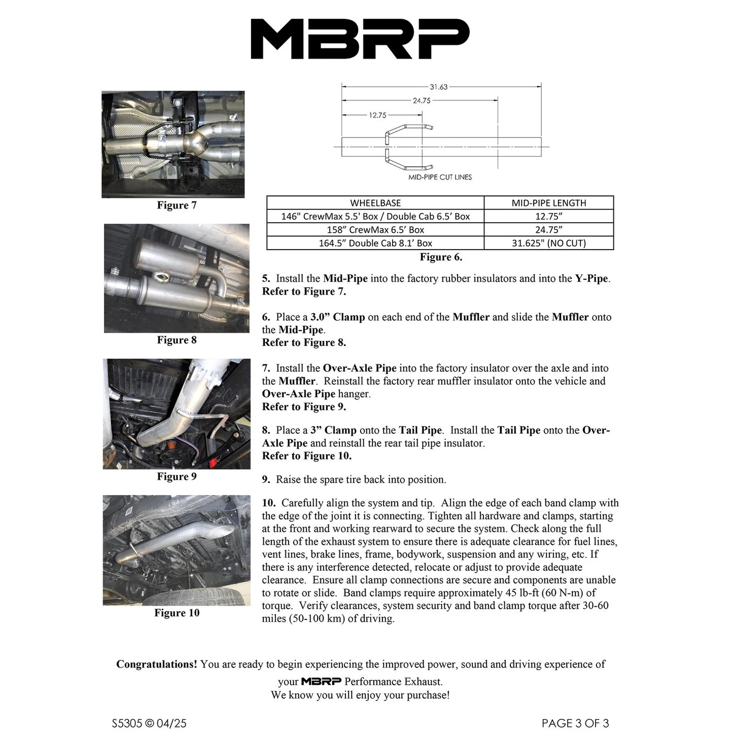 MBRP 22-25 Toyota Tundra 3.4L 3in Cat Back Single Rear Turn Down - T304