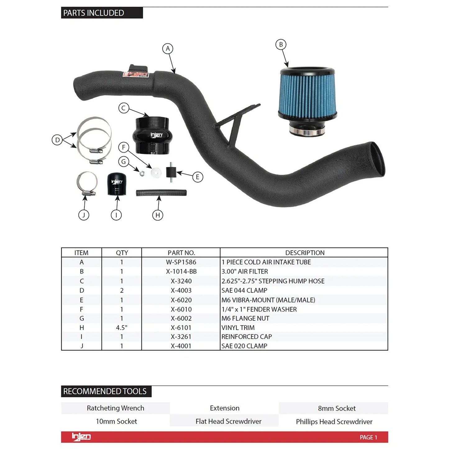 Injen 22-23 Honda Civic/Civic Si 1.5L 4 Cyl. Wrinkle Black Cold Air Intake