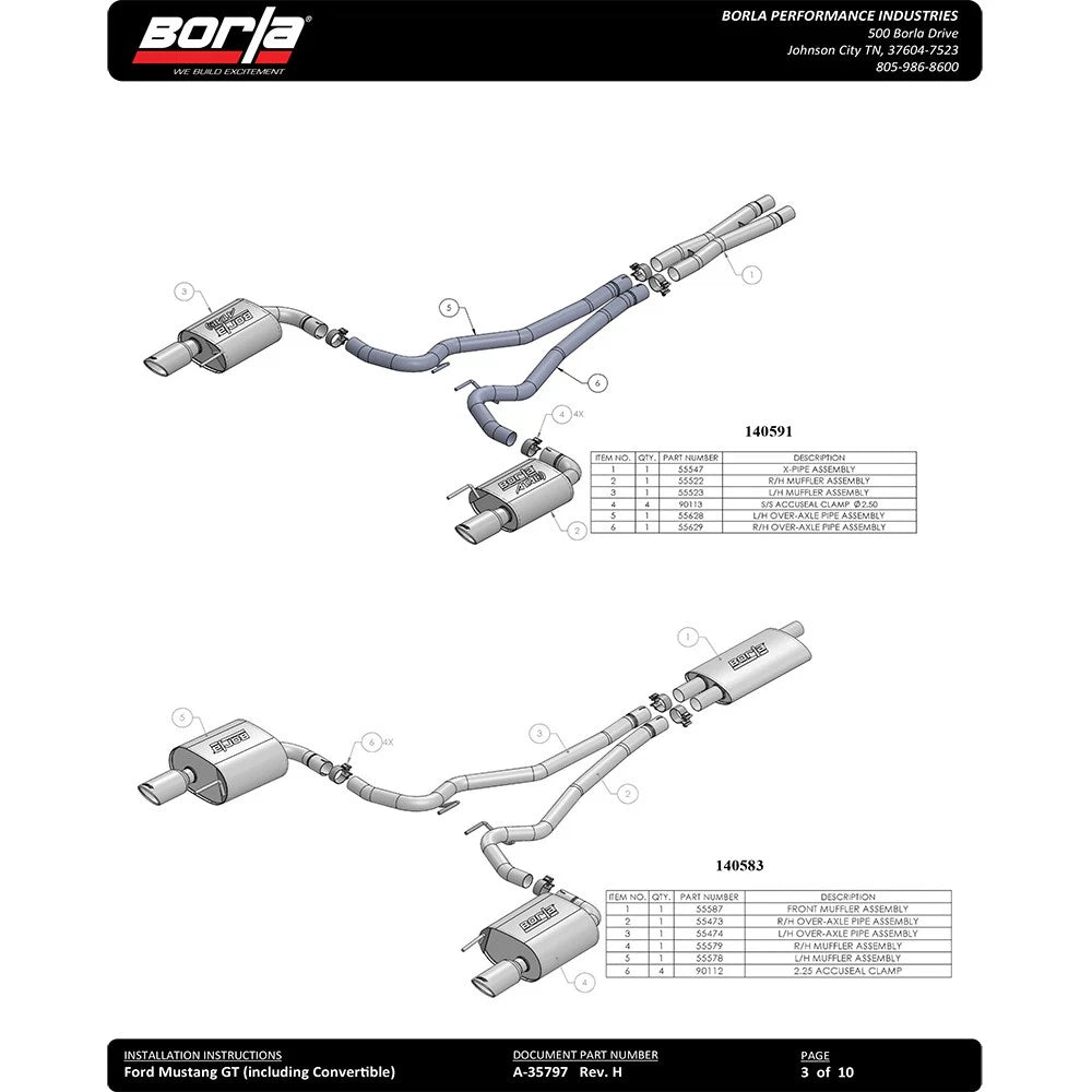 Borla Atak S Cat-Back 15-17 Ford Mustang GT 5.0L V8 MT/AT 2.5in pipe 4in tip (Black Chrome)