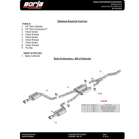 Borla Cat Back system for 02-08 Audi A4 Quattro 2.0L 4cyl