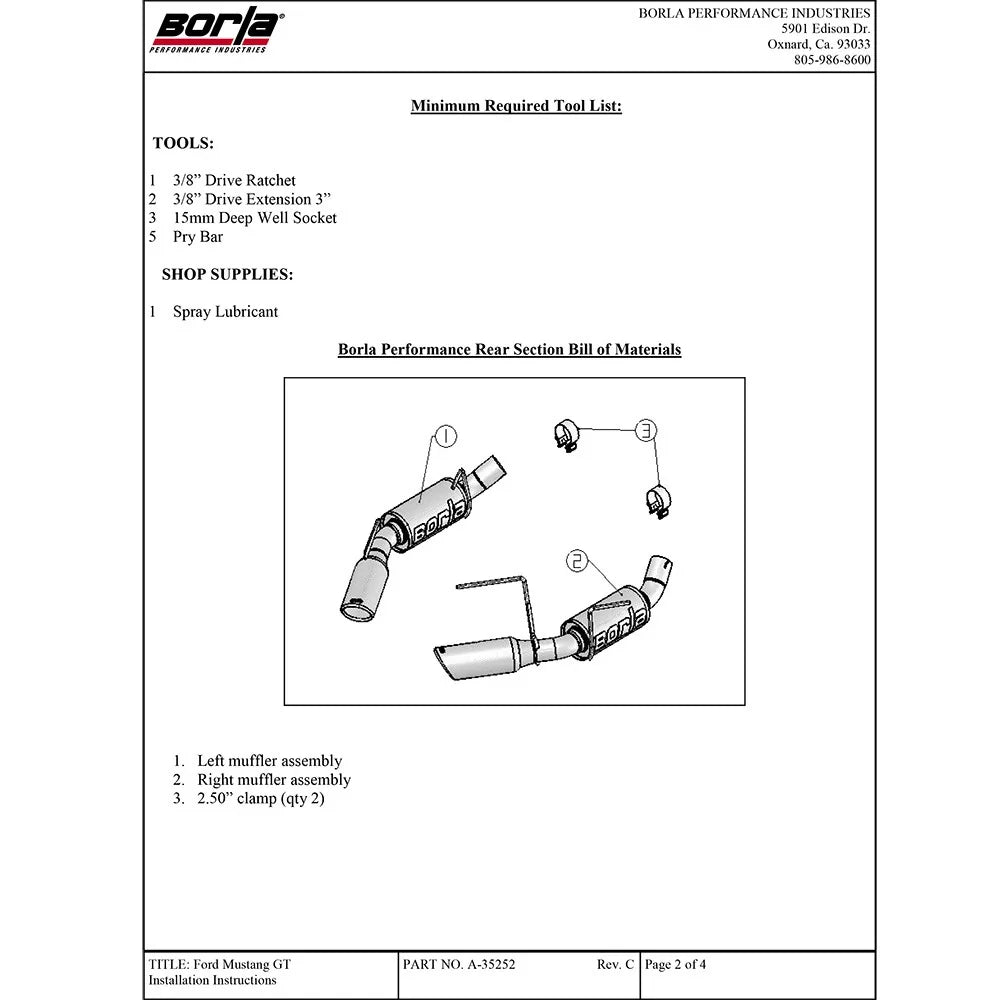 Borla 05-09 Mustang GT/Bullitt 4.6L 8cyl Aggressive ATAK Exhaust (rear section only)