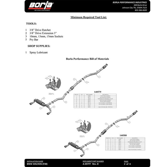 Borla 13-16 BMW 335i / 435i Atak Cat back SS 3.0in, 2.25in 3.5in Tip Single Rolled