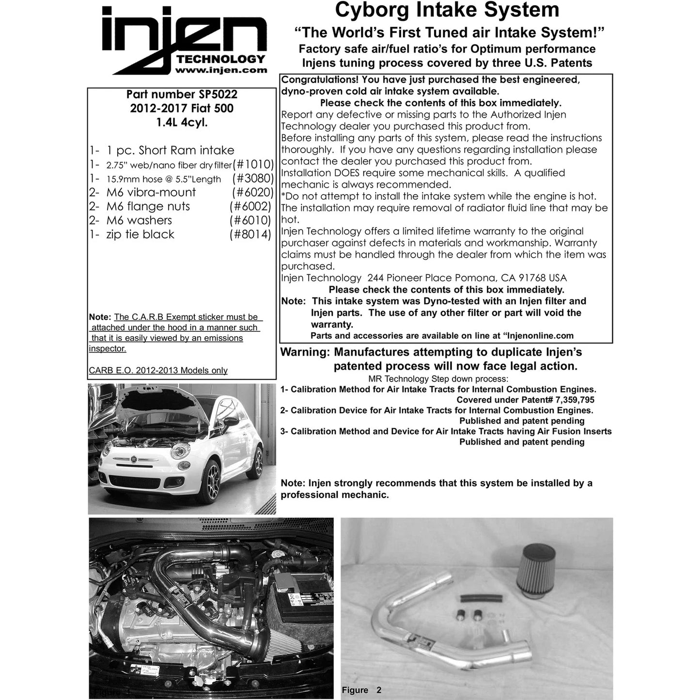 Injen 13 Fiat 500 1.4L 4cyl Polished Short Ram Intake w/ MR Tech