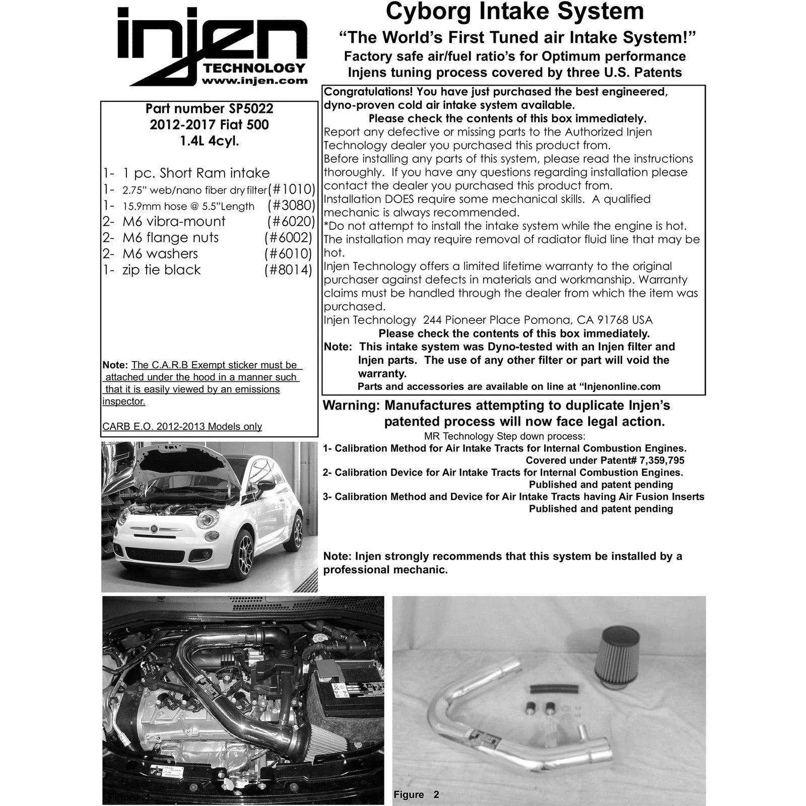 Injen 13 Fiat 500 1.4L 4cyl Polished Short Ram Intake w/ MR Tech