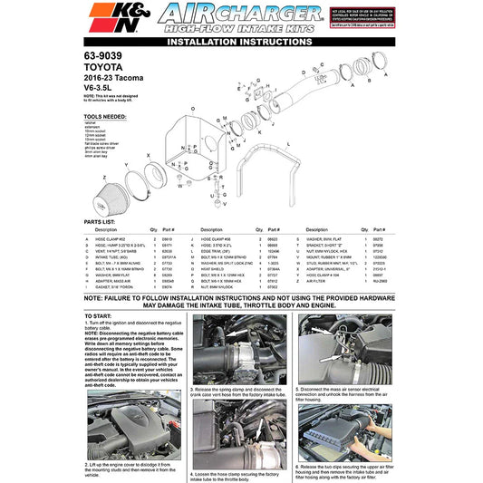 K&N 2016 Toyota Tacoma V6 3.5L AirCharger Performance Intake