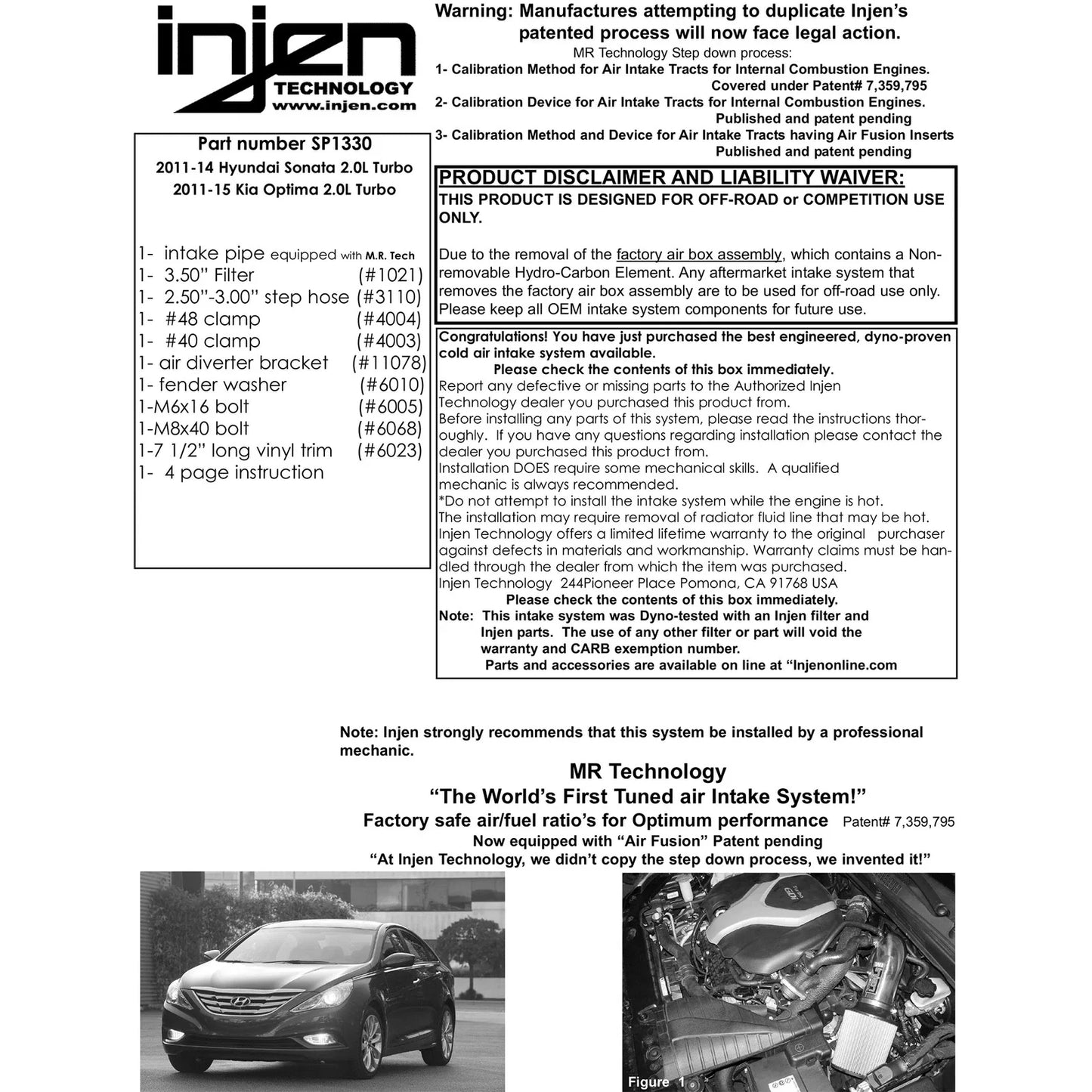 Injen 2011-14 Hyundai Sonata/Kia Optima 2.0L Turbo Black Short Ram Intake