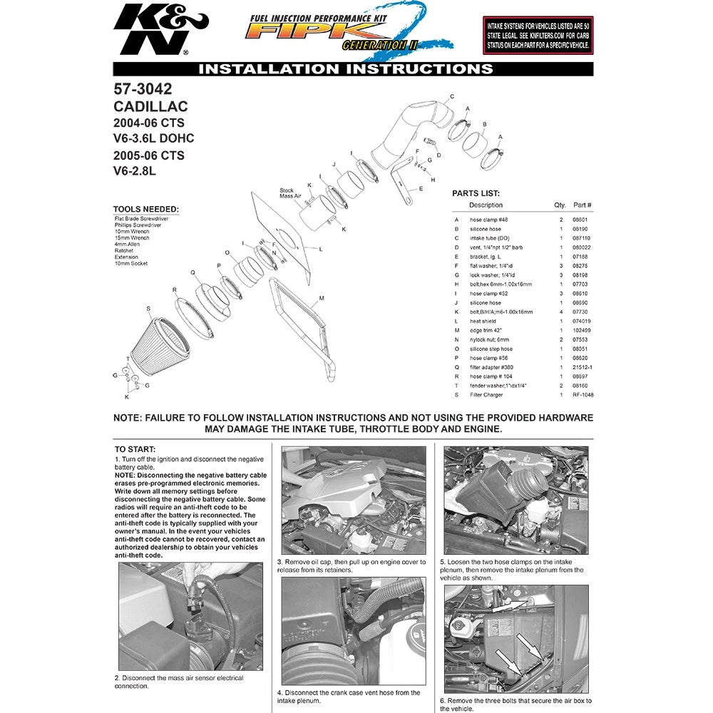 K&N 04 Cadillac CTS V6-3.6L DOHC Performance Intake Kit