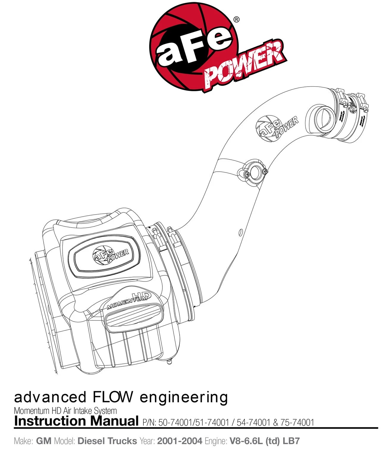 aFe Momentum HD PRO 10R Stage-2 Si Intake 01-04 GM Diesel Trucks V8-6.6L LB7