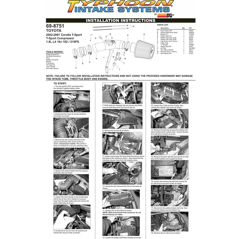 K&N Toyota Corolla L4-1.8L Red Typhoon Short Ram Intake