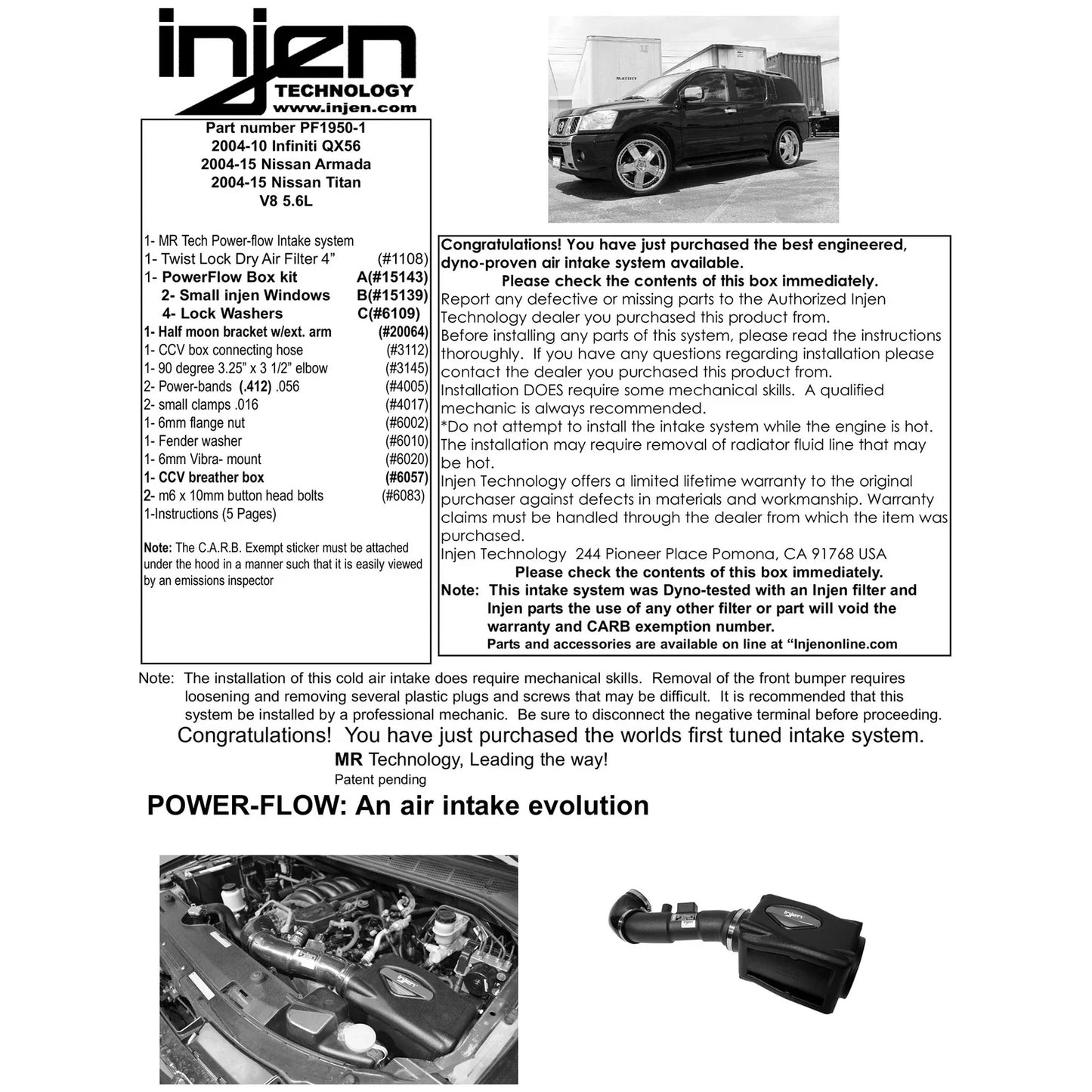 Injen 04-10 QX56 / 04-12 Armada/Titan V8 5.6L w/Power Box Polished Power-Flow Air Intake System