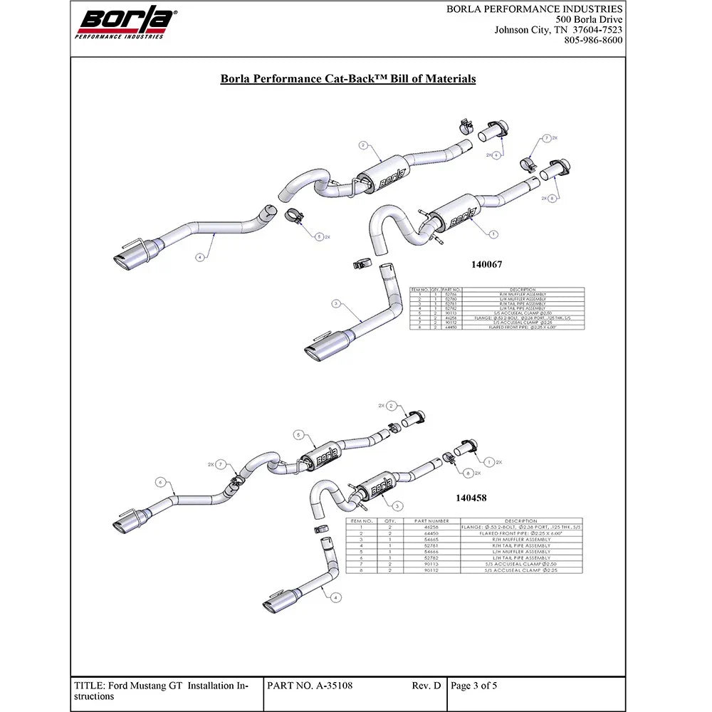 Borla 99-04 Ford Mustang 4.6L V8 Catback Exhaust