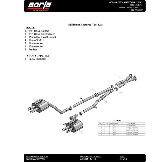 Borla 2018 Kia Stinger 3.3L V6 Turbo 2.25in Pipe Dia Dual Split Rear Exit S-Type Cat-Back Exhaust