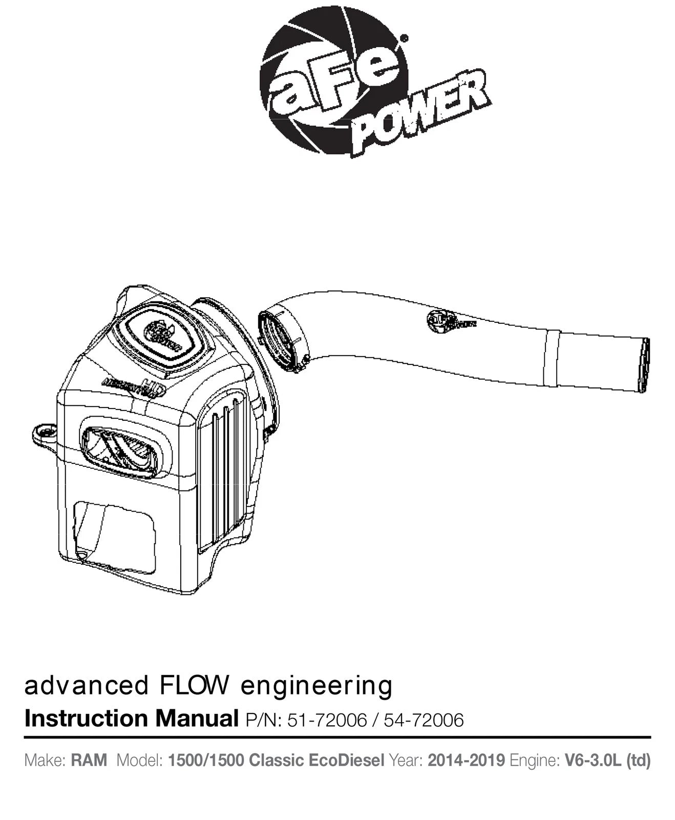 aFe Momentum HD AIS PRO 5R Intake 2014 RAM 1500 EcoDiesel V6-3.0L (td)