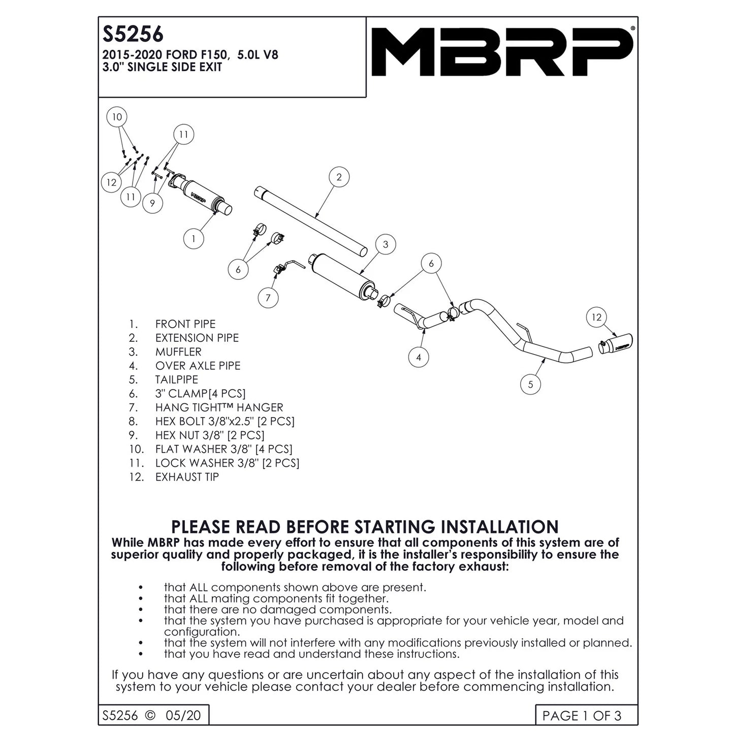 MBRP 2015 Ford F-150 5.0L 3in Cat Back Single Side Exit T409 Exhaust System