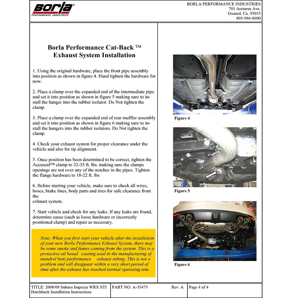 Borla 08-14 Subaru STi / 11-14 WRX Catback Exhaust