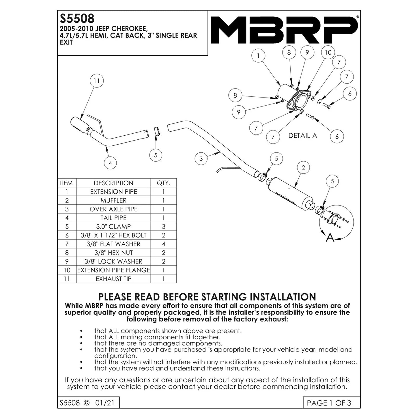 MBRP 2005-2008 Jeep Grand Cherokee 4.7L 5.7L Hemi Cat Back Single Side