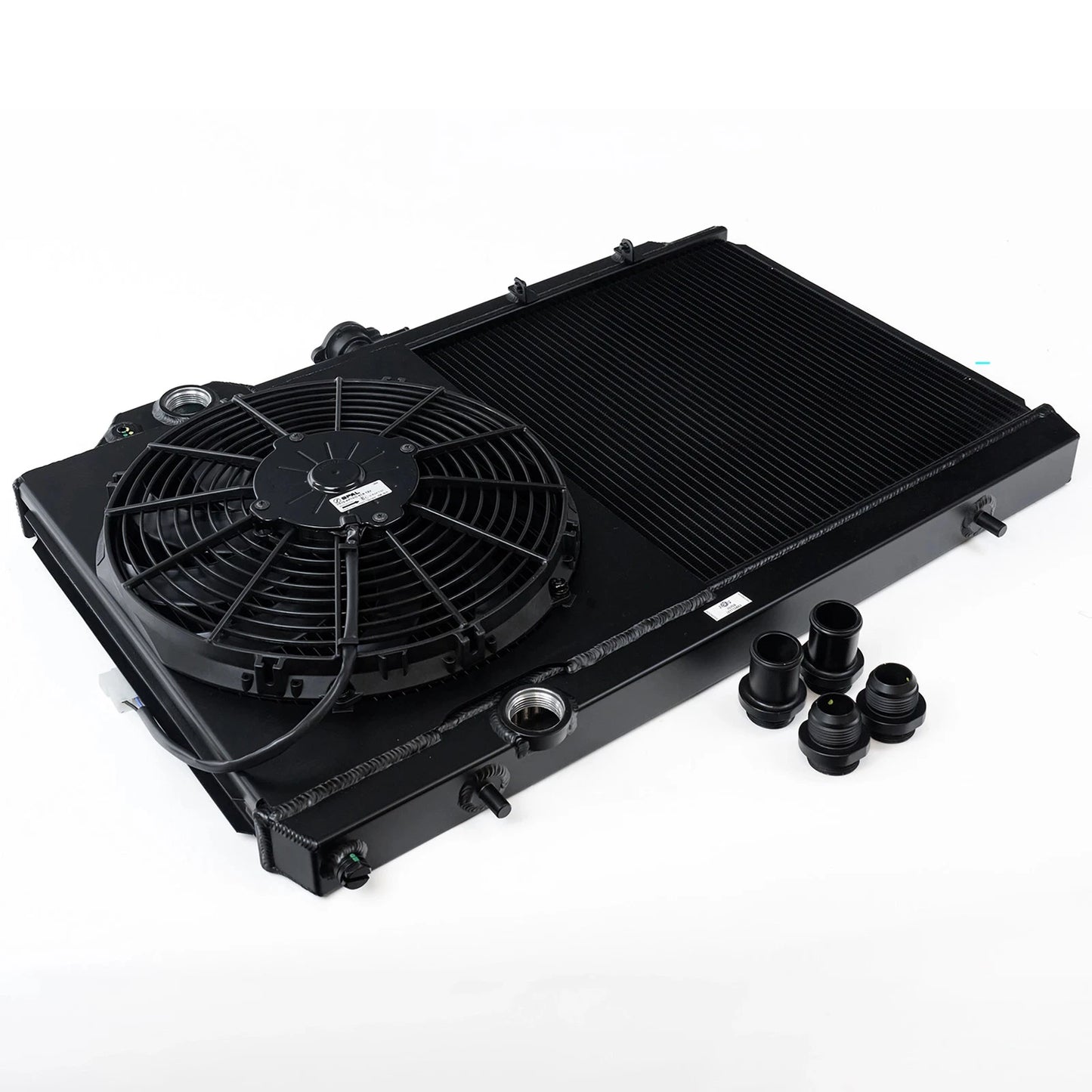 CSF 01-07 Mitsubishi Evo 7/8/9 Full-Slim Radiator w/12in Fan & Shroud/-16AN - Black