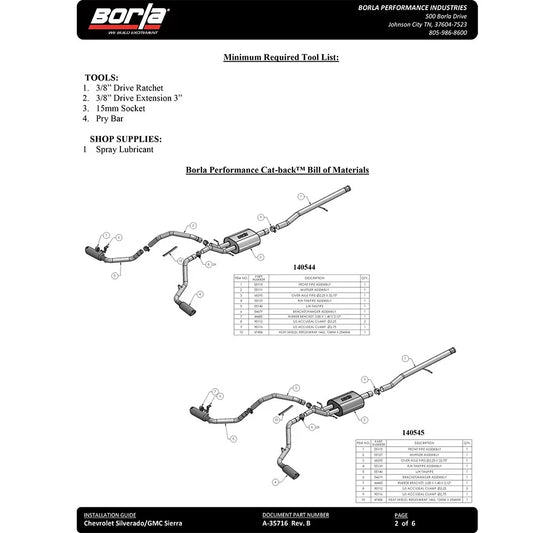 Borla 14 Silv/Sierra C/B Exhaust S-Type 1500 5.3L V8 AT/MT 2&4WD Ext Cab Split Side Exit