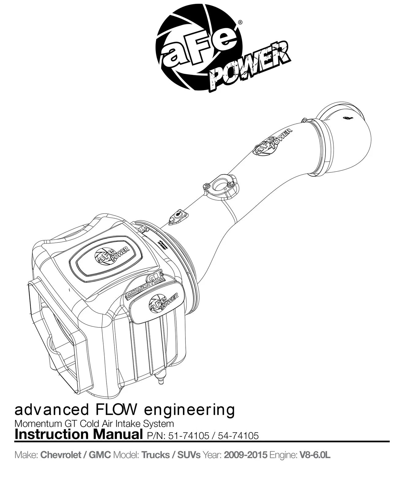 aFe Momentum GT PRO 5R Stage-2 Intake System 09-15 GM Silverado/Sierra 2500/3500HD 6.0L V8